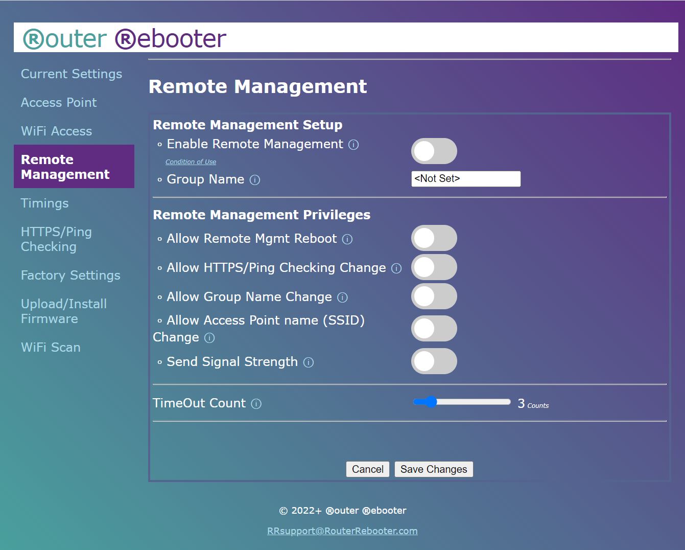 Router Rebooter Remote Management Menu